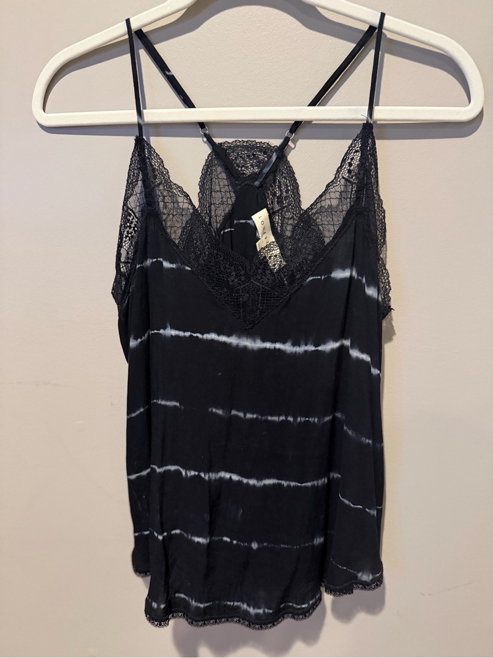 Lovestitch Black Tie-Dye Lace Trim Racerback Cami Tank Size Small